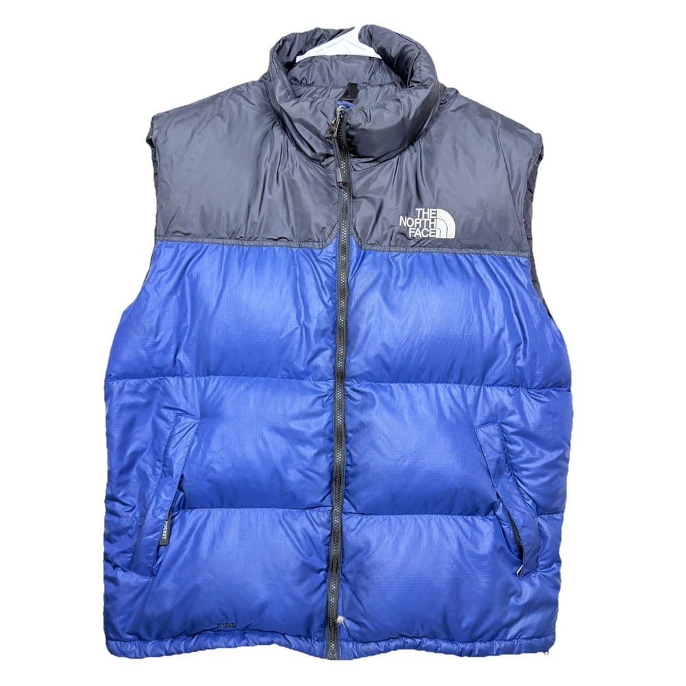 Vintage The North Face Mens XL Nuptse 700 Goose Down Vest Blue Full Zip Hood